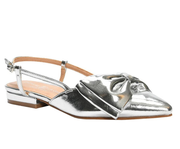 The Harmony Slingback Bow Slide In Silver Metal - MomQueenBoutique