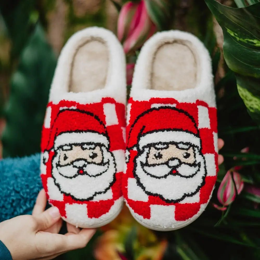 The HOHOHO Santa Slippers: Red Santa Christmas Sherpa Slippers - MomQueenBoutique