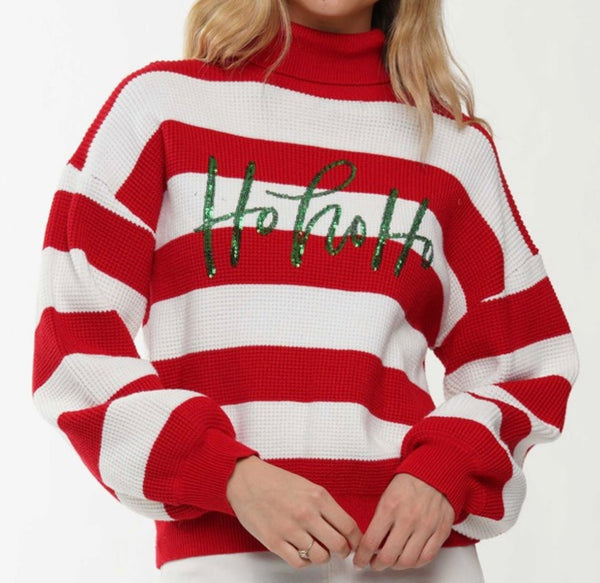 The HoHoHo Sweater: Red & White Striped Christmas Sweater - MomQueenBoutique