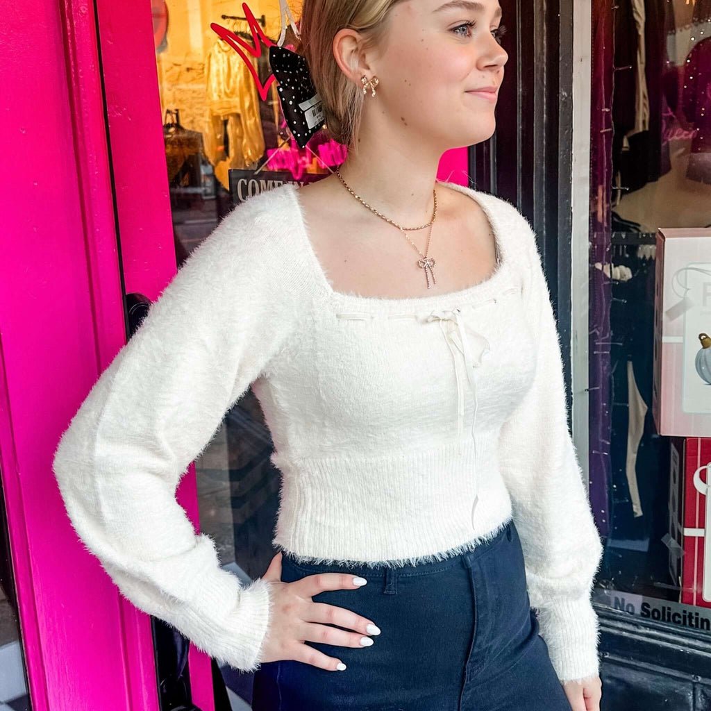 The Hope Sweater: Soft Smooth Long Sleeve Cream Bow Sweater - MomQueenBoutique