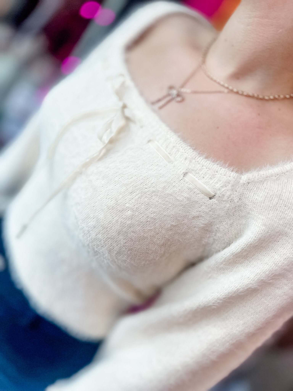 The Hope Sweater: Soft Smooth Long Sleeve Cream Bow Sweater - MomQueenBoutique