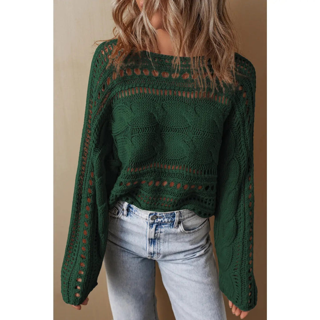 The Hunter Sweater: Green Cable Knit Sweater - MomQueenBoutique