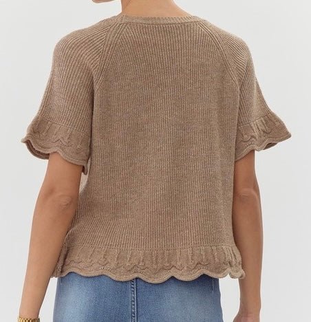 The Jayla Sweater: Scalloped Detailed Short Sleeve Sweater - MomQueenBoutique