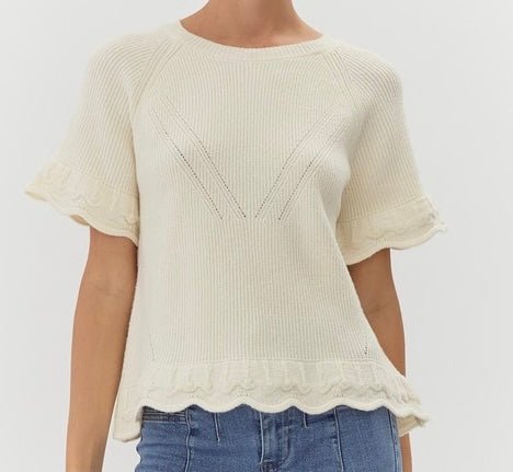 The Jayla Sweater: Scalloped Detailed Short Sleeve Sweater - MomQueenBoutique