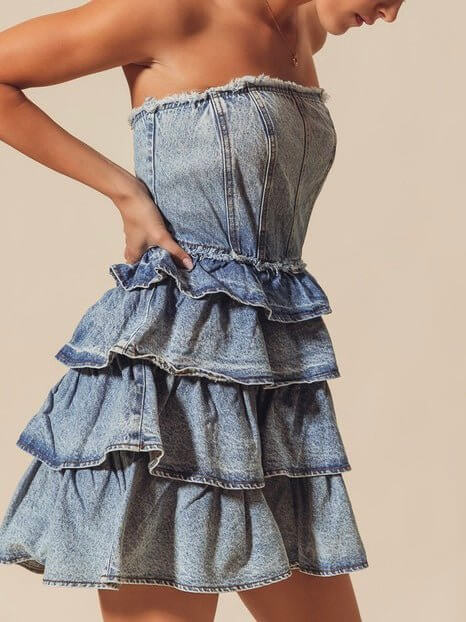 The Jean Dress: Strapless Ruffle Denim Dress - MomQueenBoutique