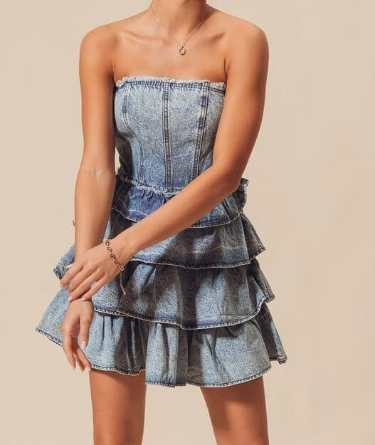 blue jean dresses and skirts Blue Denim Long Denim Dresses And Skirts Women Blue Washed Denim Tiered Maxi Skirt