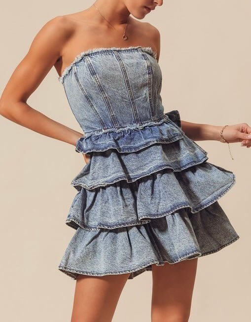 The Jean Dress: Strapless Ruffle Denim Dress The Jean Dress: Strapless Ruffle Denim Dress
