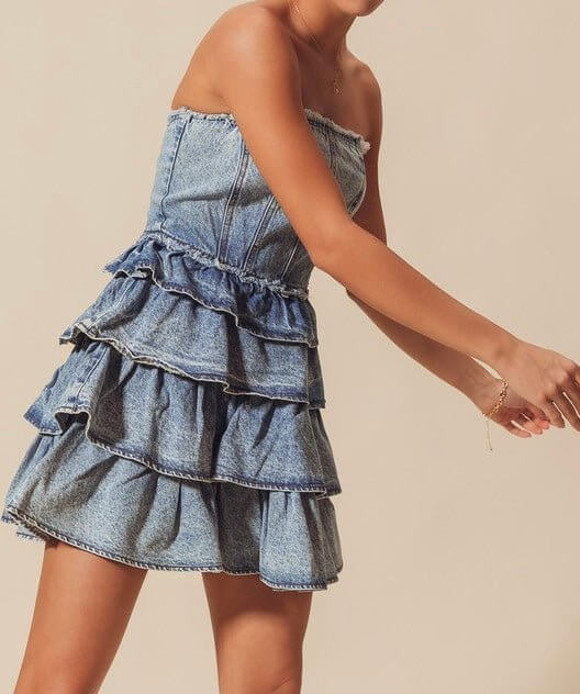 The Jean Dress: Strapless Ruffle Denim Dress Large / Navy The Jean Dress: Strapless Ruffle Denim Dress Large / Navy