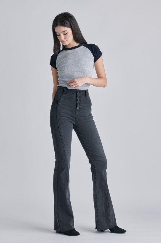 The Jessica Jeans: High Rise Stretchy Denim Flare Jeans - MomQueenBoutique