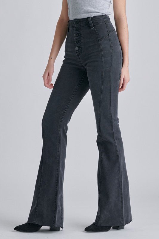 The Jessica Jeans: High Rise Stretchy Denim Flare Jeans - MomQueenBoutique