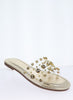 The Jewel Slide: Cushioned Gold Rhinestone Flat Sandal - MomQueenBoutique