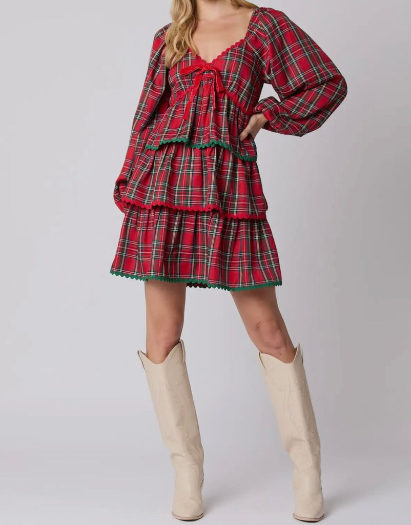 The Jingle Ball Dress - Plaid Christmas Dress With Bows - MomQueenBoutique