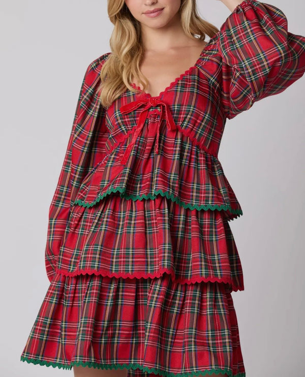 The Jingle Ball Dress - Plaid Christmas Dress With Bows - MomQueenBoutique