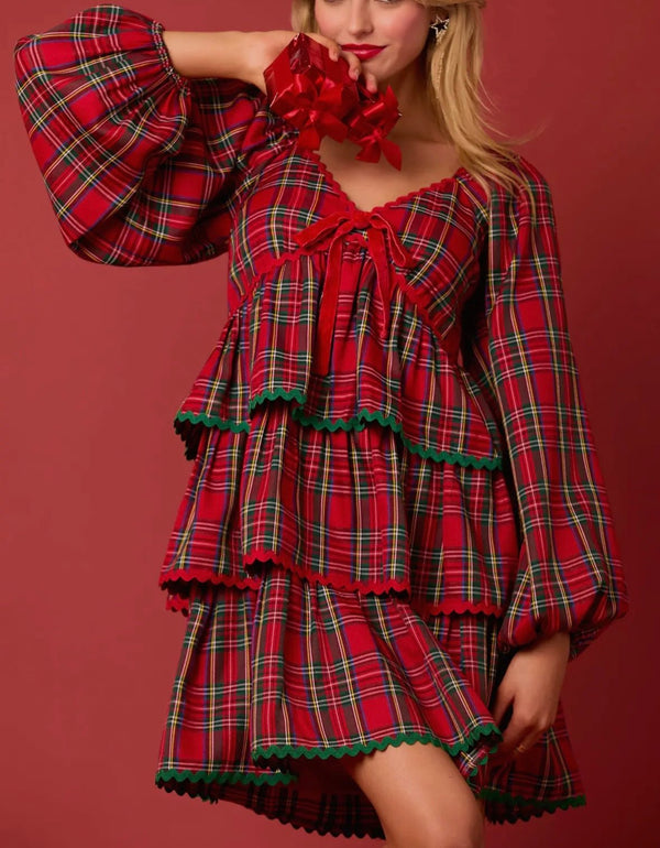 The Jingle Ball Dress - Plaid Christmas Dress With Bows - MomQueenBoutique