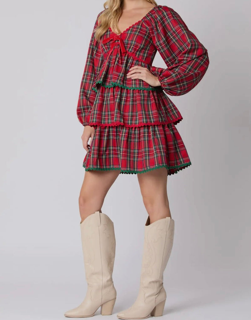 The Jingle Ball Dress - Plaid Christmas Dress With Bows - MomQueenBoutique