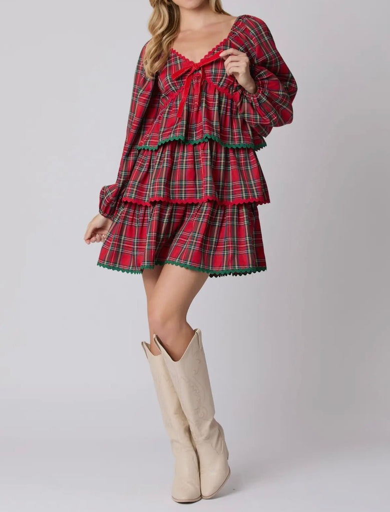 The Jingle Ball Dress - Plaid Christmas Dress With Bows - MomQueenBoutique