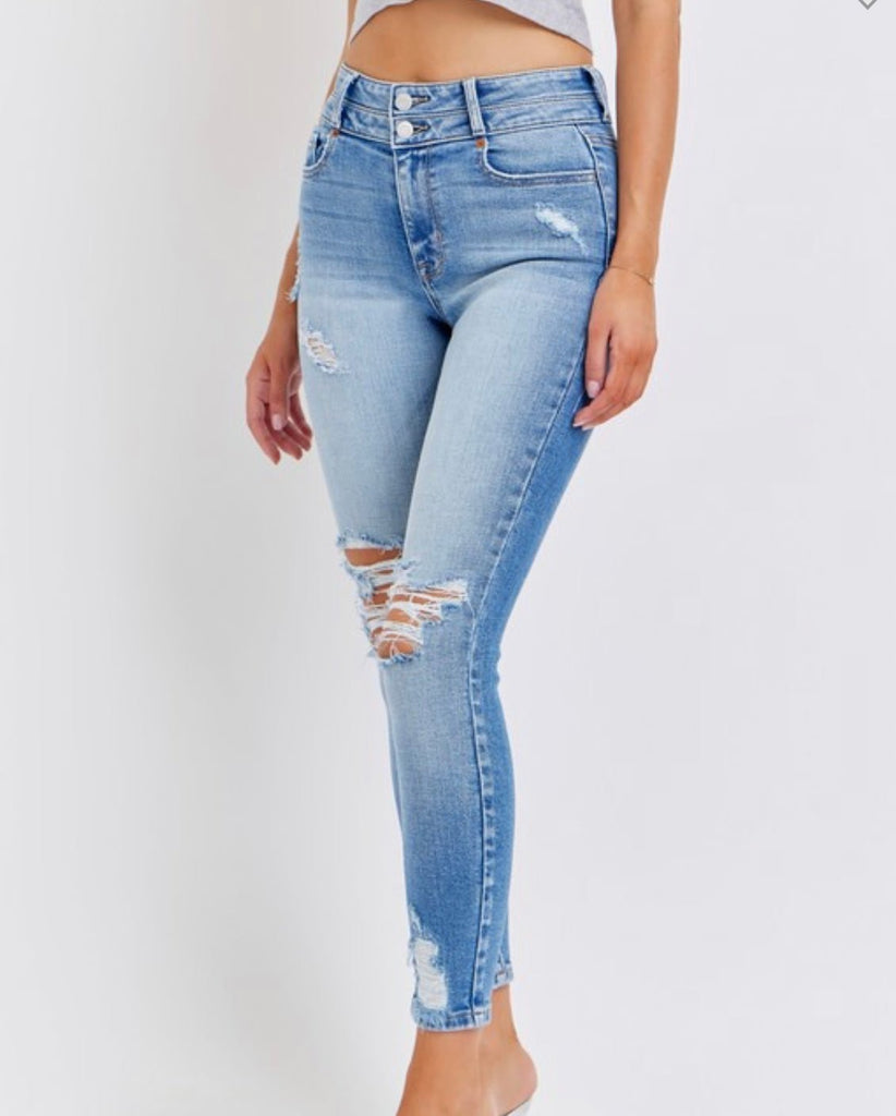 The Jocelyn Jeans - High Rise Distressed Skinny Jeans - MomQueenBoutique