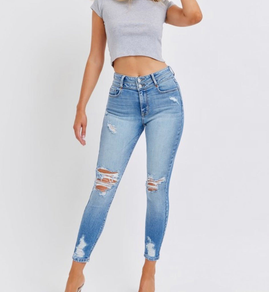 The Jocelyn Jeans - High Rise Distressed Skinny Jeans - MomQueenBoutique