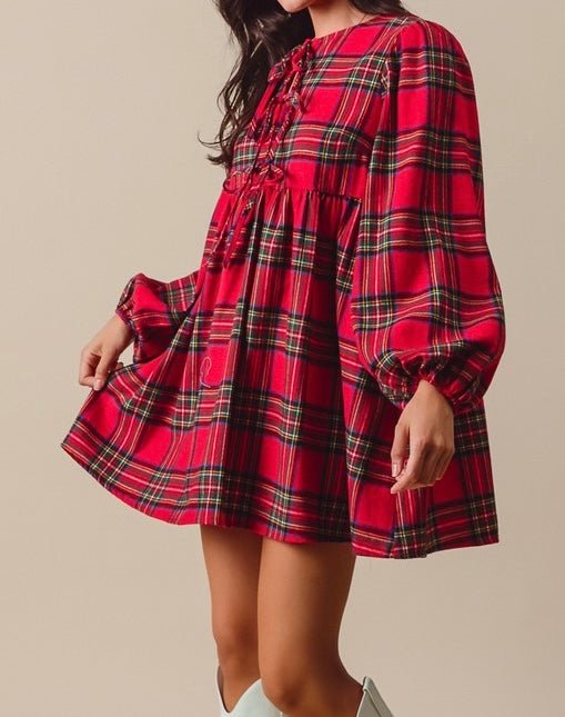 The Joy Dress: Red Plaid Bow Short Christmas Dress - MomQueenBoutique