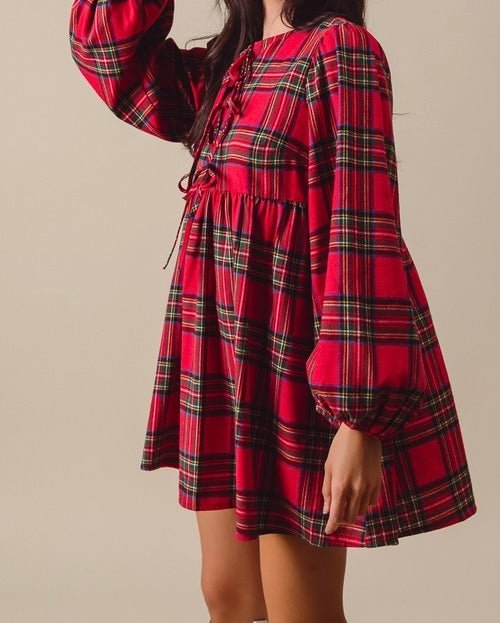 The Joy Dress: Red Plaid Bow Short Christmas Dress - MomQueenBoutique