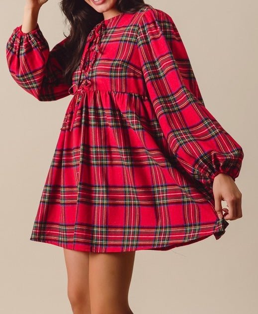 The Joy Dress: Red Plaid Bow Short Christmas Dress - MomQueenBoutique