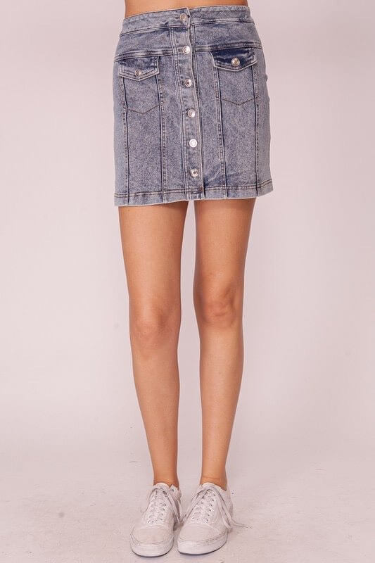The Kacey Skirt: Denim Button Down Mini Skirt - MomQueenBoutique