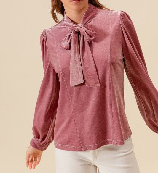 The Kennedy Blouse: Pink Velvet Bow Top - MomQueenBoutique