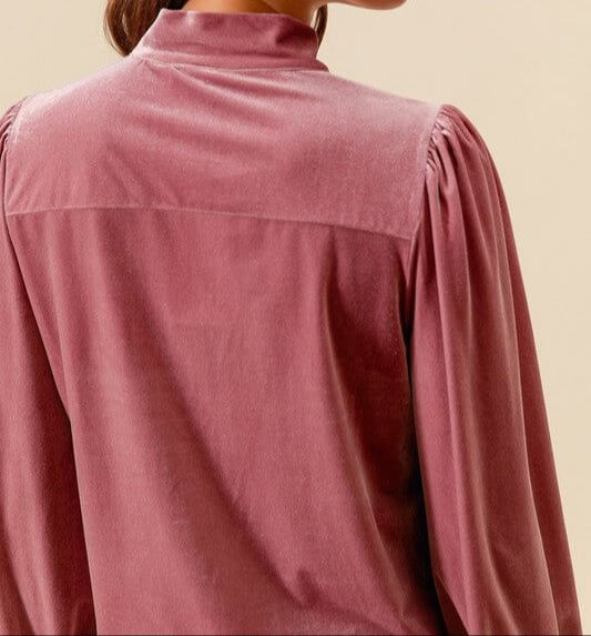 The Kennedy Blouse: Pink Velvet Bow Top - MomQueenBoutique