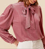 The Kennedy Blouse: Pink Velvet Bow Top - MomQueenBoutique