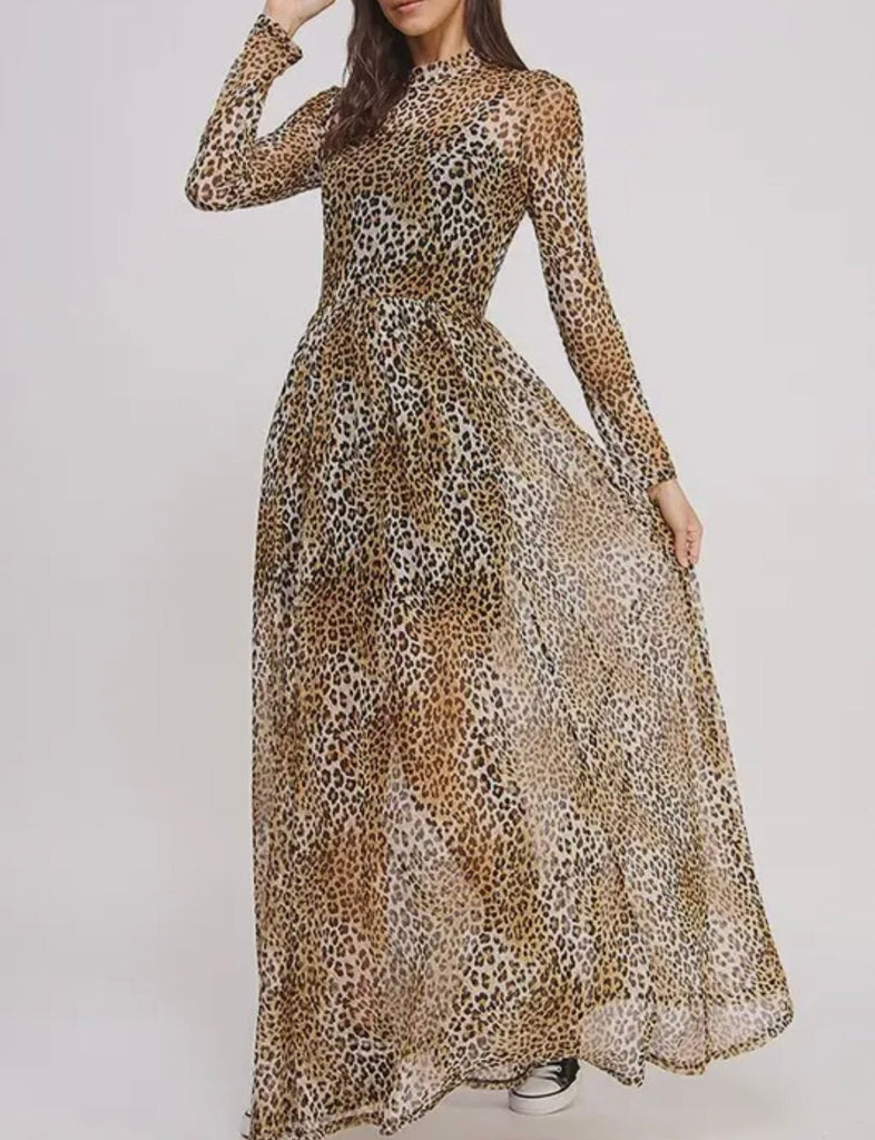 The Laressa Maxi: Cheetah Leopard Print Mesh Long Maxi Duster Dress - MomQueenBoutique