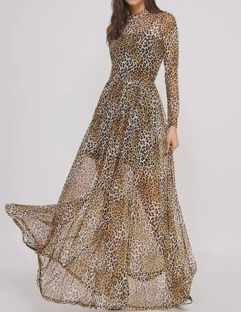 The Laressa Maxi: Cheetah Leopard Print Mesh Long Maxi Duster Dress - MomQueenBoutique