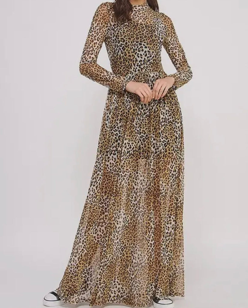 The Laressa Maxi: Cheetah Leopard Print Mesh Long Maxi Duster Dress - MomQueenBoutique