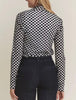 The Lillian Top: Checkered Mesh Long Sleeve Top - MomQueenBoutique