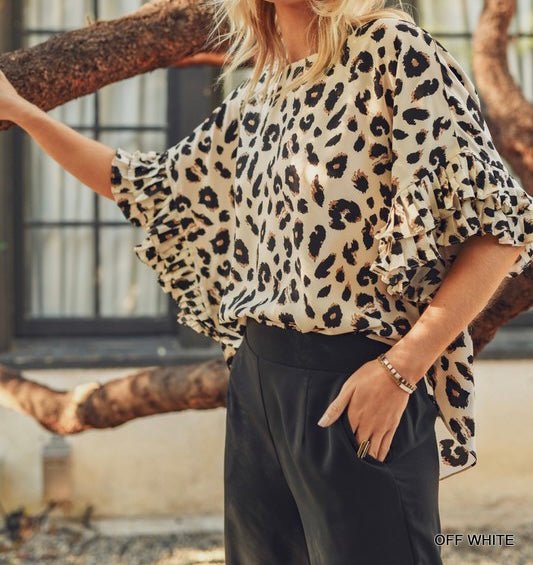 The London Blouse: Leopard Print Ruffle Pleated Blouse - MomQueenBoutique