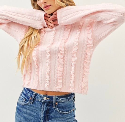 The Lori Sweater: Soft Pink Ruffle Sweater - MomQueenBoutique