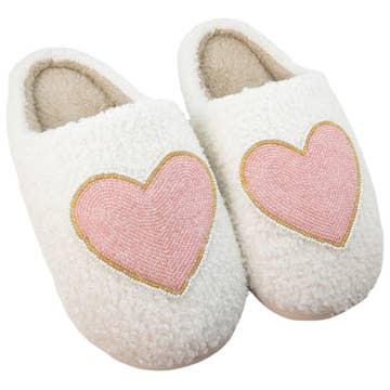 The Love For Everything Sequins & Pink Slippers: Pink Sequin Sherpa Heart Slippers - MomQueenBoutique