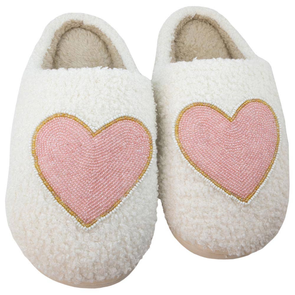 The Love For Everything Sequins & Pink Slippers: Pink Sequin Sherpa Heart Slippers - MomQueenBoutique