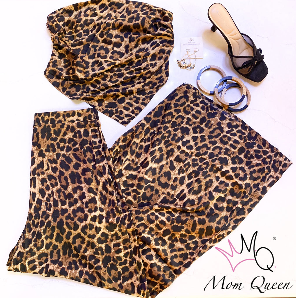 The Lucy Set: Wide Leg Leopard Pant Set - MomQueenBoutique