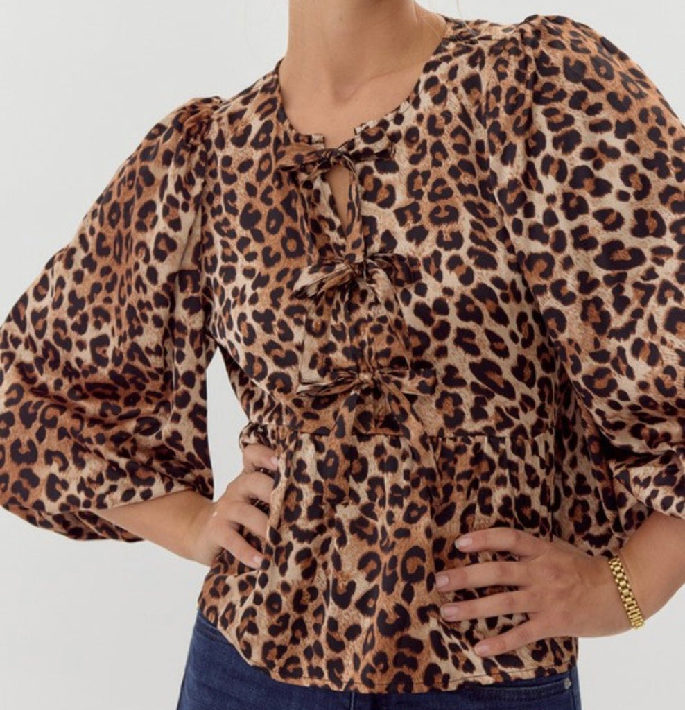 The Mady Blouse: Leopard Print Bow Blouse - MomQueenBoutique