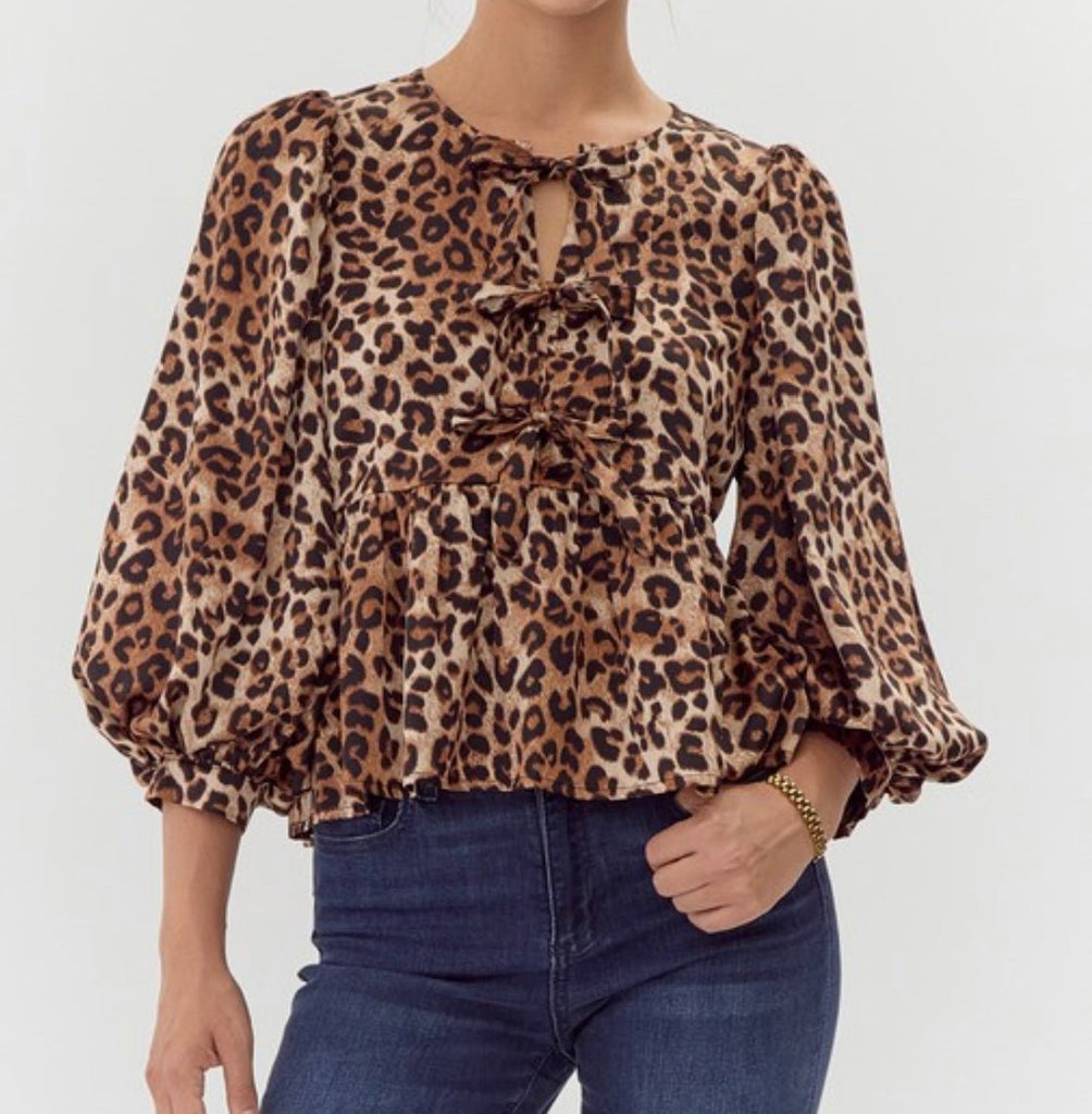 The Mady Blouse: Leopard Print Bow Blouse - MomQueenBoutique