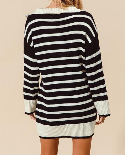 The Marley Sweater Dress: Black & White Striped Sweater Dress - MomQueenBoutique