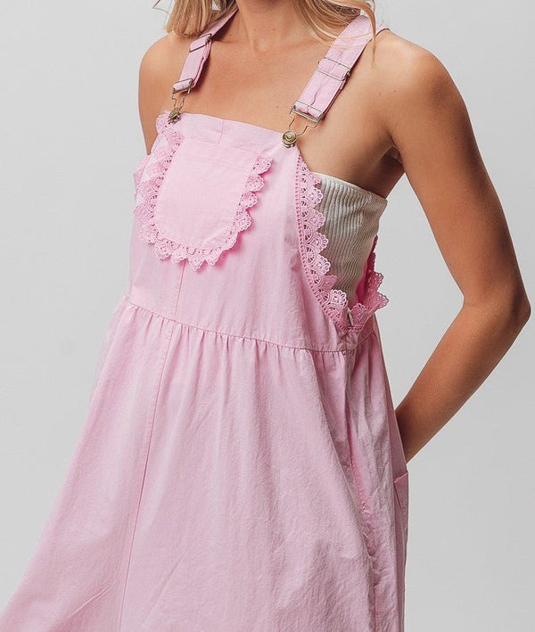 The Micheline Overalls: Pink Lace Detail Wide Leg Overalls - MomQueenBoutique
