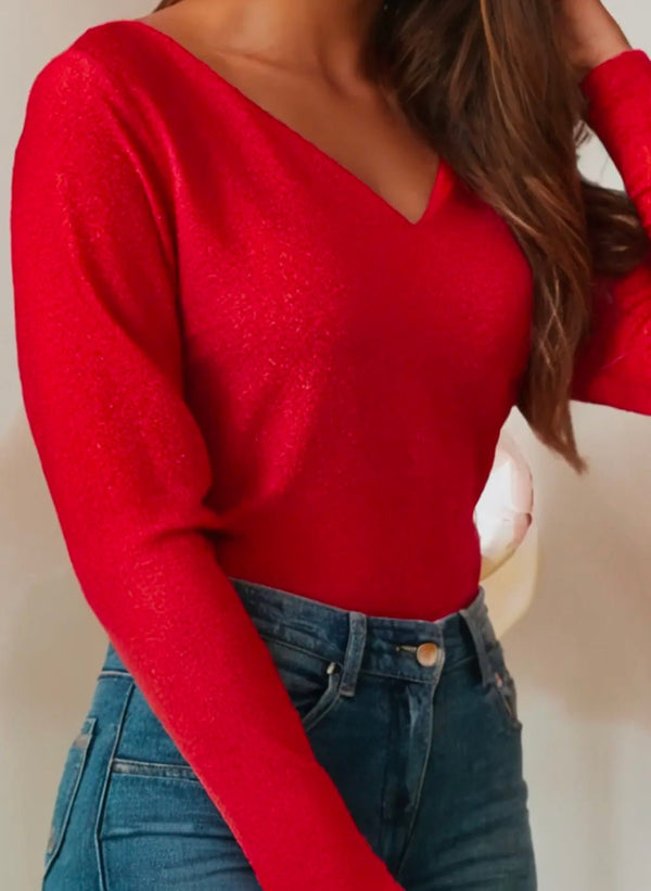 The Miranda Top: Red Back Bow Sweater - MomQueenBoutique