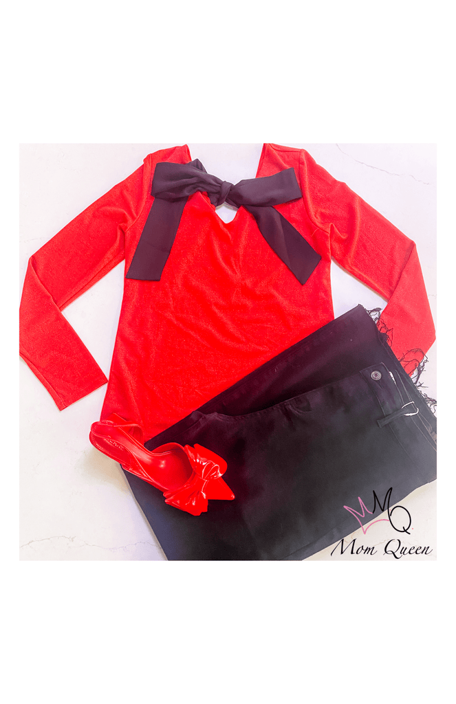 The Miranda Top: Red Back Bow Sweater - MomQueenBoutique