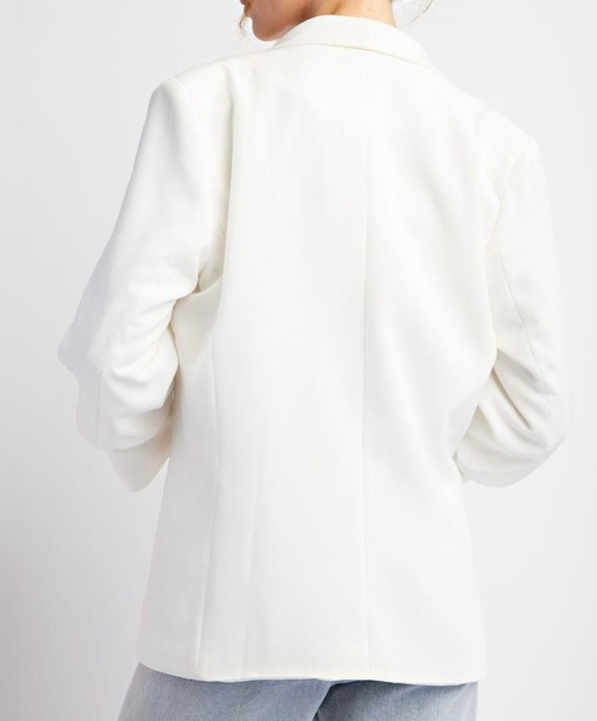 The Noelle Blazer: Off White Cropped Sleeve Blazer - MomQueenBoutique