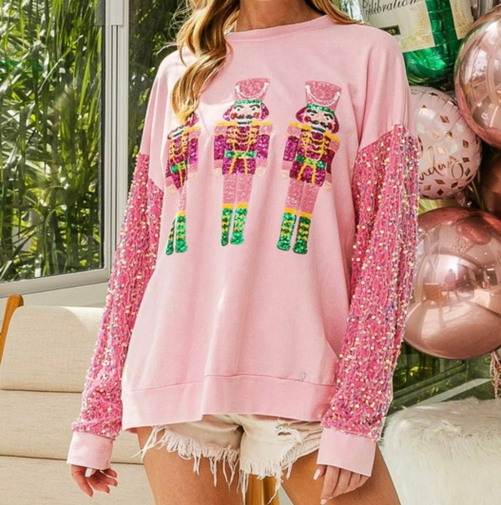 The Nutcracker Sweater: Pink Sequins Christmas Sweatshirt - MomQueenBoutique