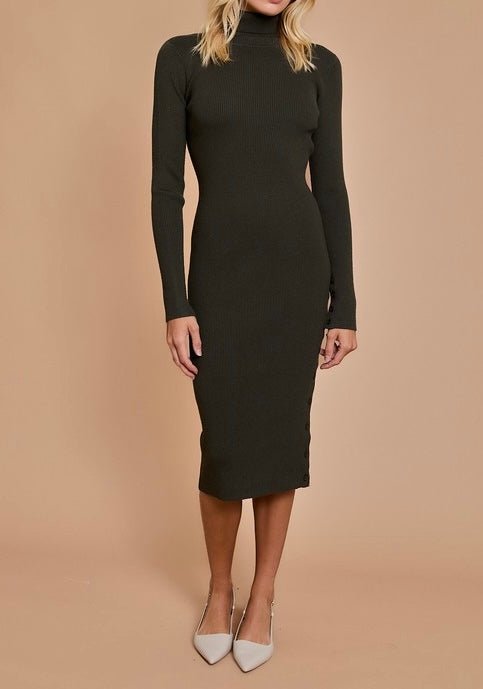 The Olive Midi Dress: Longsleeve Turtleneck Sweater Dress - MomQueenBoutique