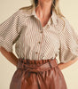 The Olympia Blouse: Cream Pecan Striped Blouse - MomQueenBoutique