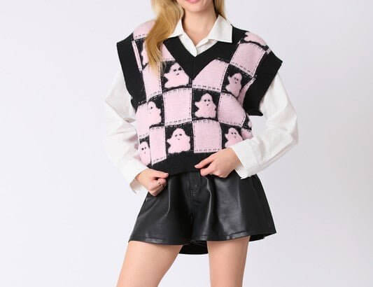 The Pinky - Boo Sweater Vest: 3D Yarn Ghost Halloween Sweater - MomQueenBoutique