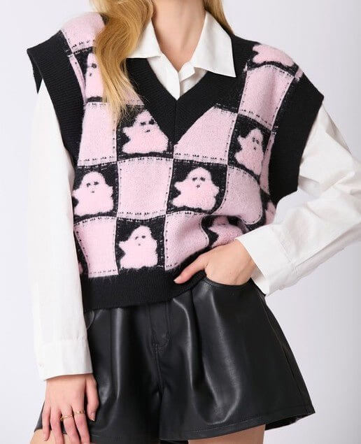 The Pinky - Boo Sweater Vest: 3D Yarn Ghost Halloween Sweater - MomQueenBoutique